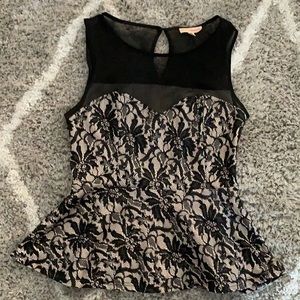 Black Lace Over Cream Sleeveless Top